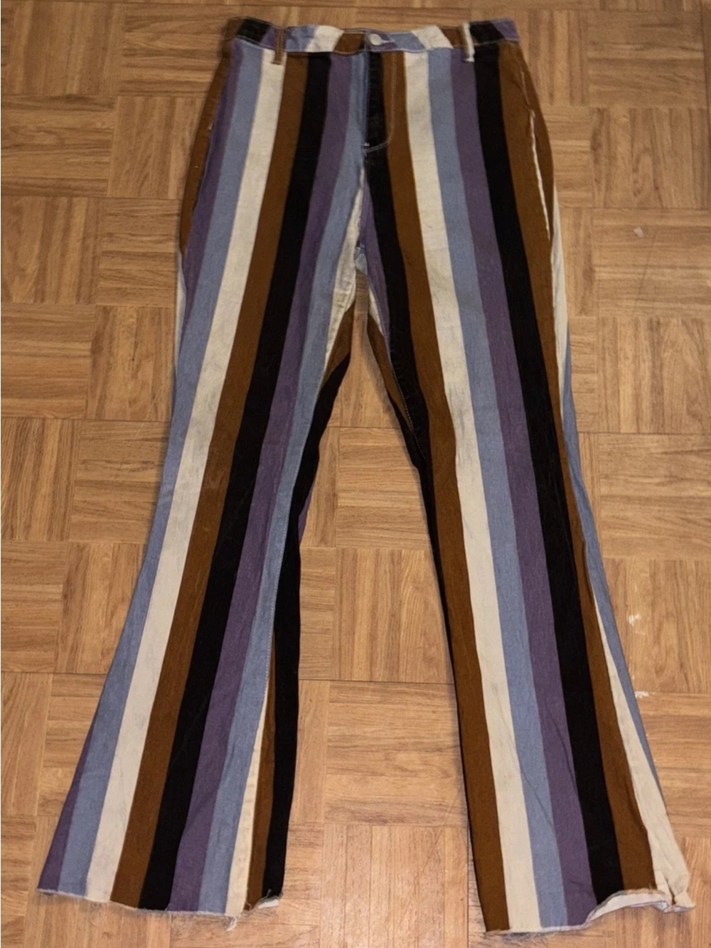 YMI Y2K Stripped Retro Flare leg Raw Hem High Rise Multi Colored Jeans SZ.15/32